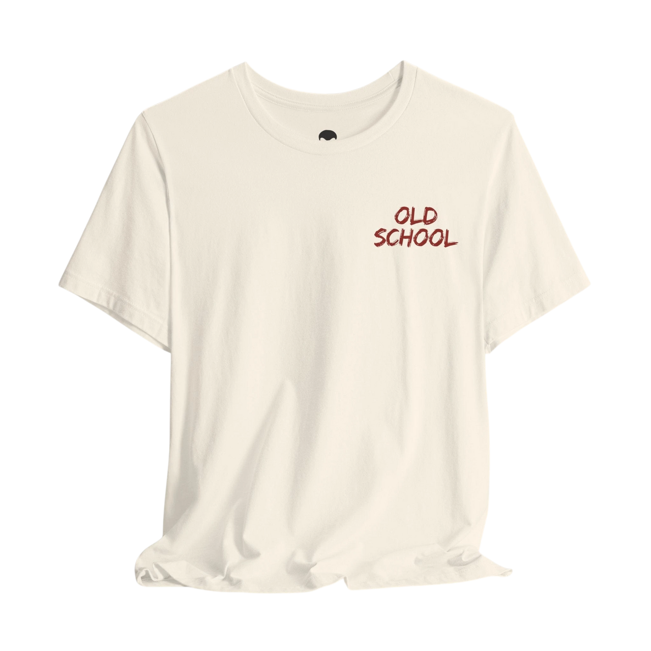 DailyThreadCo. lightweight cream cotton t-shirt with small red handwritten OLD SCHOOL text on the chest