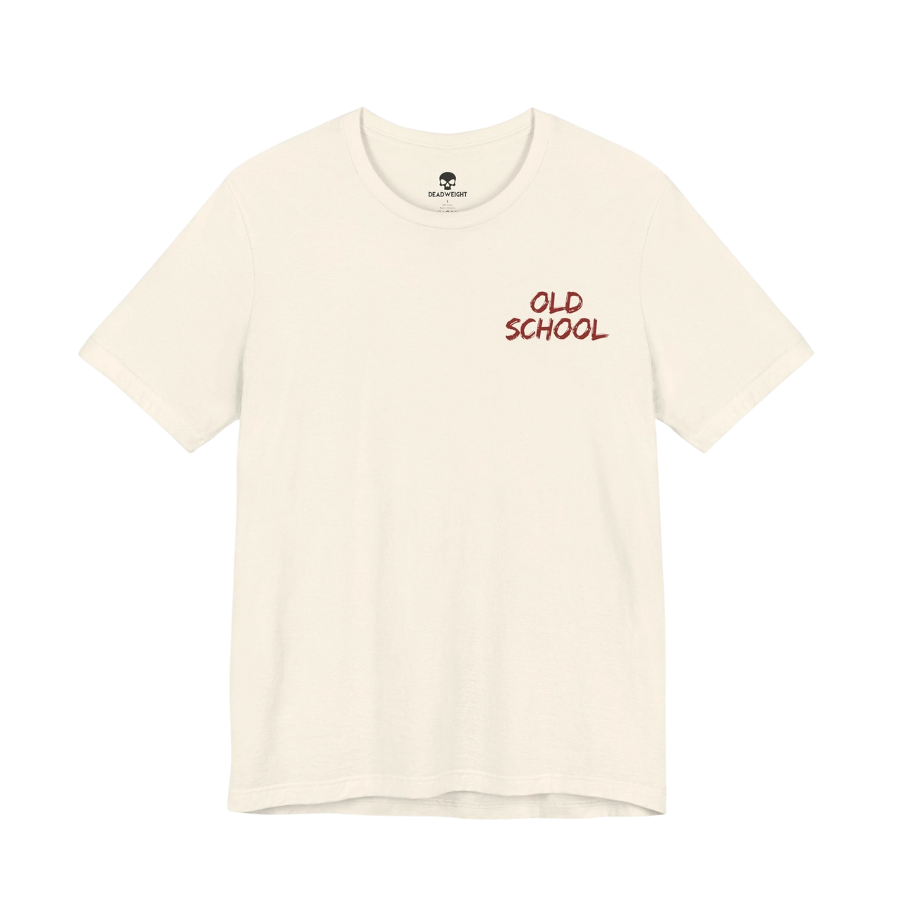 DailyThreadCo. lightweight cream cotton t-shirt with small handwritten OLD SCHOOL text on the chest.