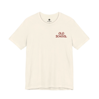 DailyThreadCo. lightweight cream cotton t-shirt with small handwritten OLD SCHOOL text on the chest.