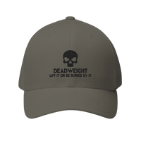 DailyThreadCo. structured grey cap with black embroidered skull and Deadweight text for gym and weightlifting.