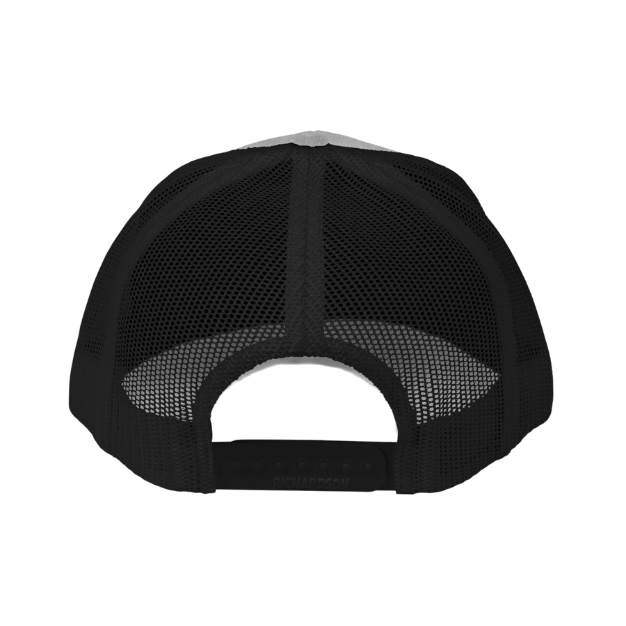 DailyThreadCo. Deadweight trucker cap back view showing black mesh panels and adjustable plastic snap closure.