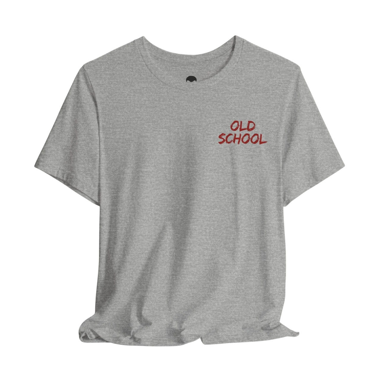 DailyThreadCo. grey lightweight cotton crew neck t-shirt with small red handwritten OLD SCHOOL text on the chest.