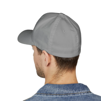 DailyThreadCo. grey structured FlexFit cap worn by a man, showing the back view of the six-panel twill hat.