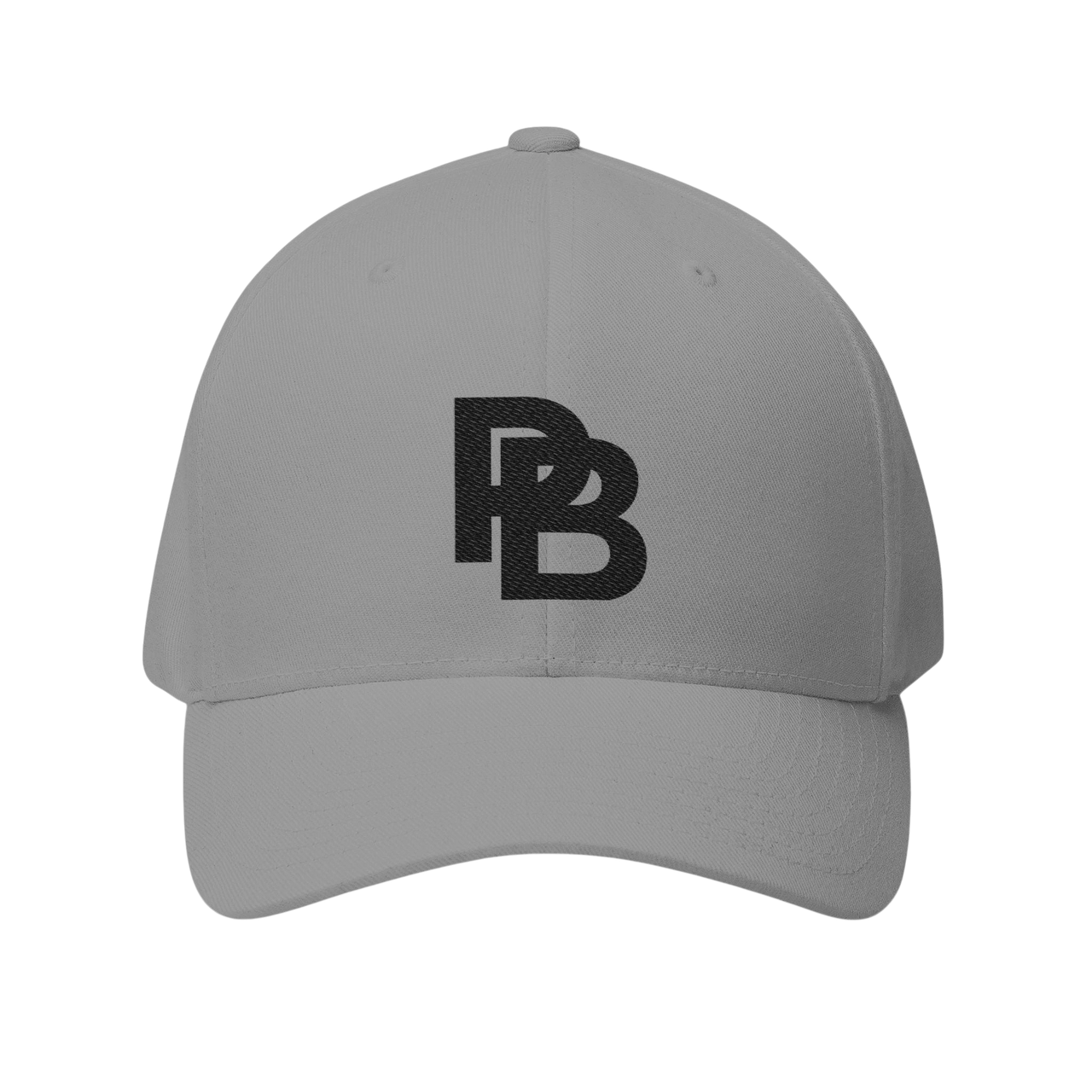DailyThreadCo. grey structured baseball cap with black Plate Bangers logo embroidery and a curved visor.