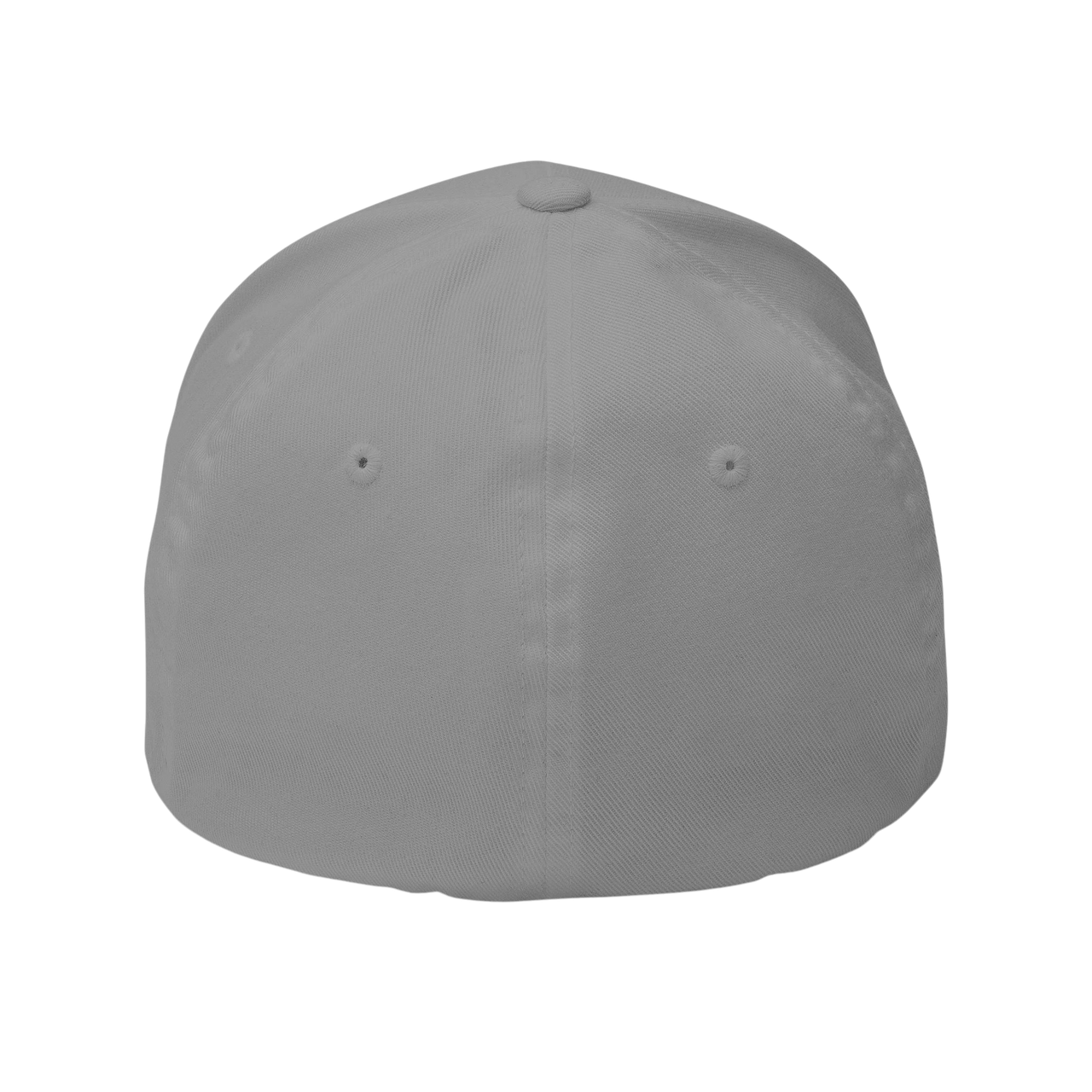 DailyThreadCo. structured six-panel FlexFit cap in solid grey twill fabric with embroidered eyelets.