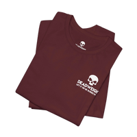 DailyThreadCo. maroon gym t-shirt with a white skull logo and motivational text on the chest, made of soft cotton.