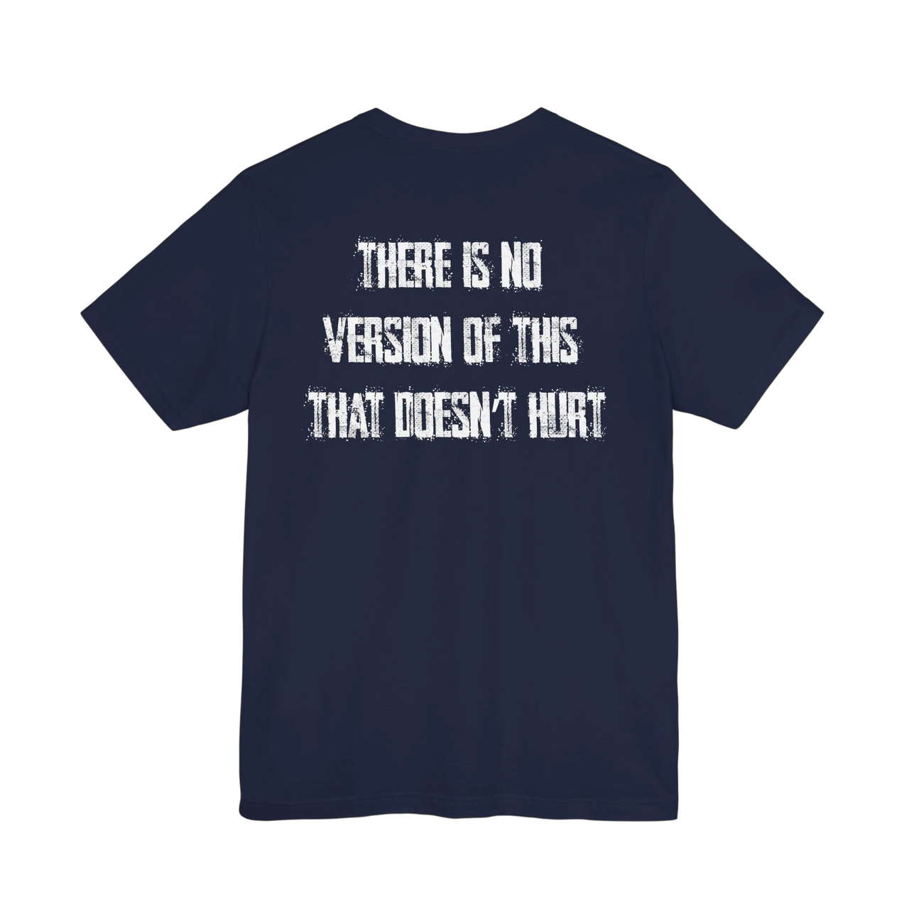 DailyThreadCo. navy blue cotton crew-neck t-shirt with weathered white text on the back.
