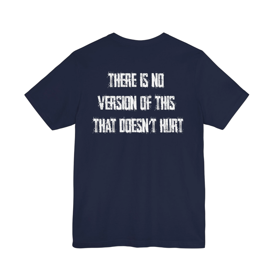 DailyThreadCo. navy blue cotton crew-neck t-shirt with weathered white text on the back.
