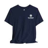 DailyThreadCo. navy blue cotton crew neck workout t-shirt with a white skull graphic on the chest.