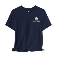 DailyThreadCo. navy blue cotton gym t-shirt featuring a small white skull logo on the chest.