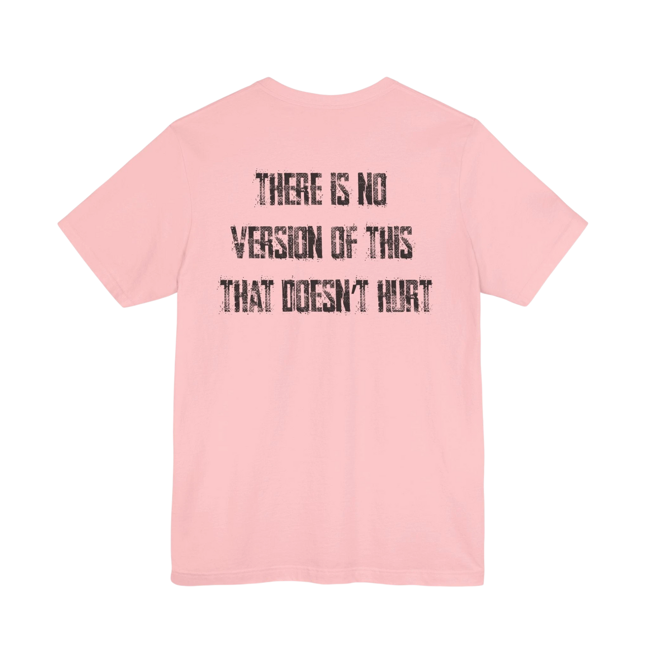 DailyThreadCo. light pink crew-neck cotton t-shirt featuring distressed black text on the back.