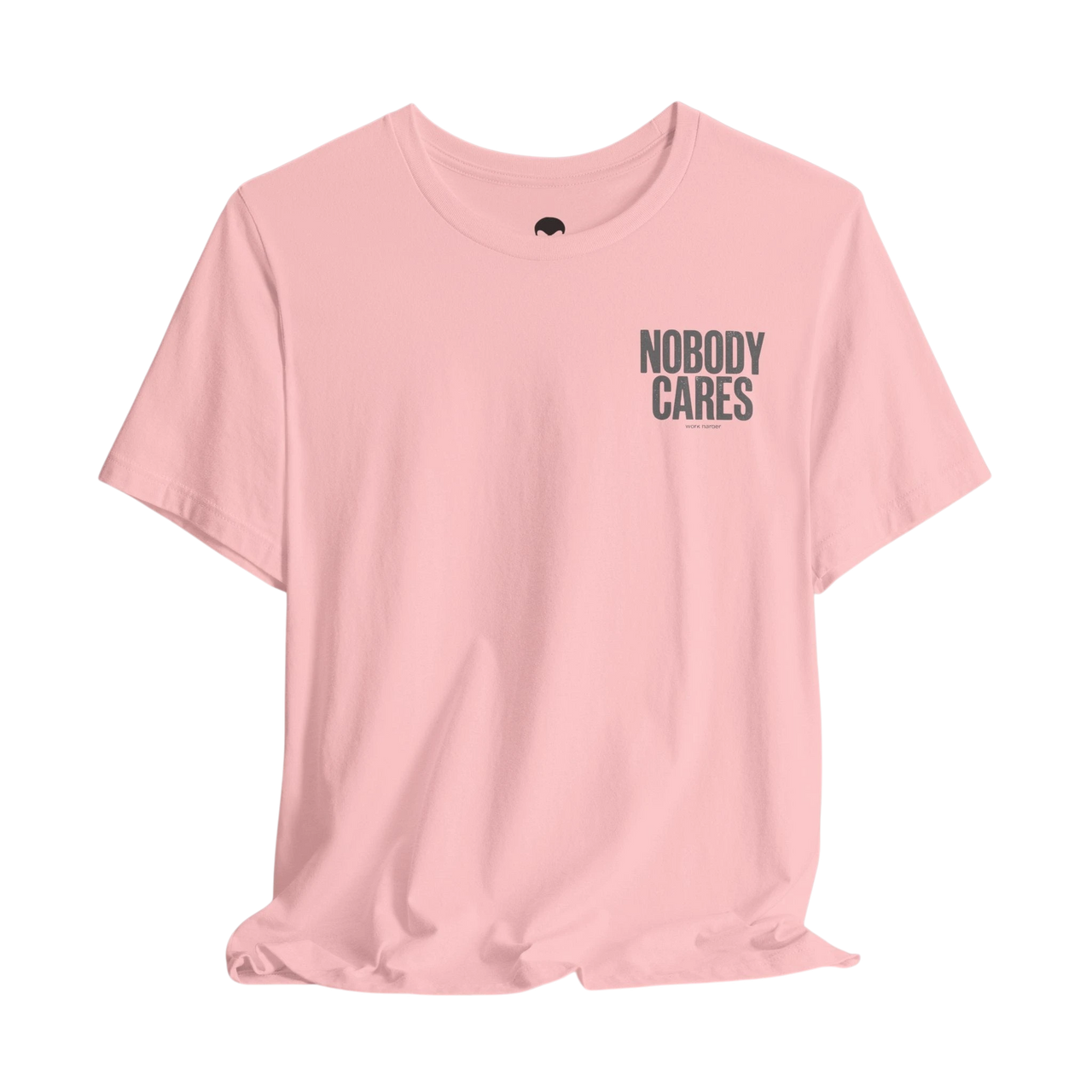 DailyThreadCo. light pink cotton graphic t-shirt featuring Nobody Cares text on the chest in a retail fit.