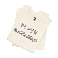 DailyThreadCo. Plate Bangers gym t-shirt in off-white cotton with bold geometric lettering on the front.