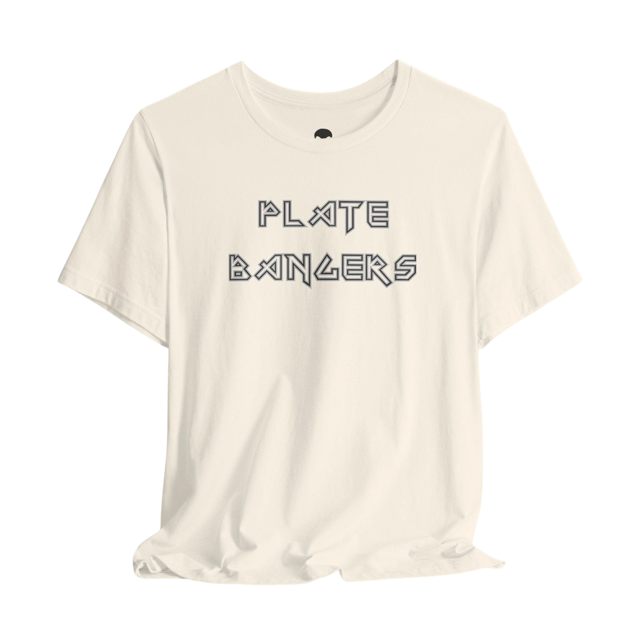 DailyThreadCo. Plate Bangers gym t-shirt in cream cotton with bold geometric lettering on the front.