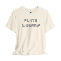DailyThreadCo. Plate Bangers gym t-shirt in cream cotton with bold geometric lettering on the front.