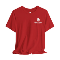 DailyThreadCo. red cotton gym t-shirt featuring a small white skull logo on the chest.
