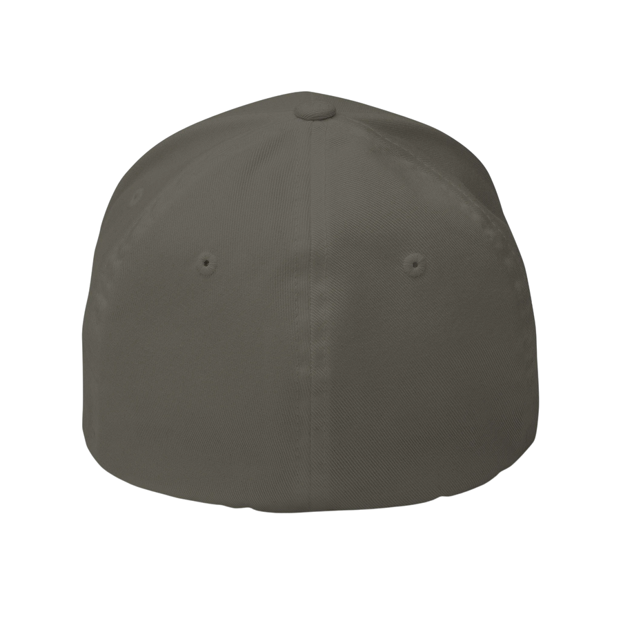 DailyThreadCo. structured dark grey FlexFit baseball cap, back view showing closed-back design and six-panel construction.