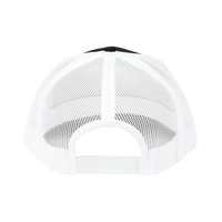 DailyThreadCo. trucker cap back view featuring white breathable mesh panels and an adjustable plastic snap closure.