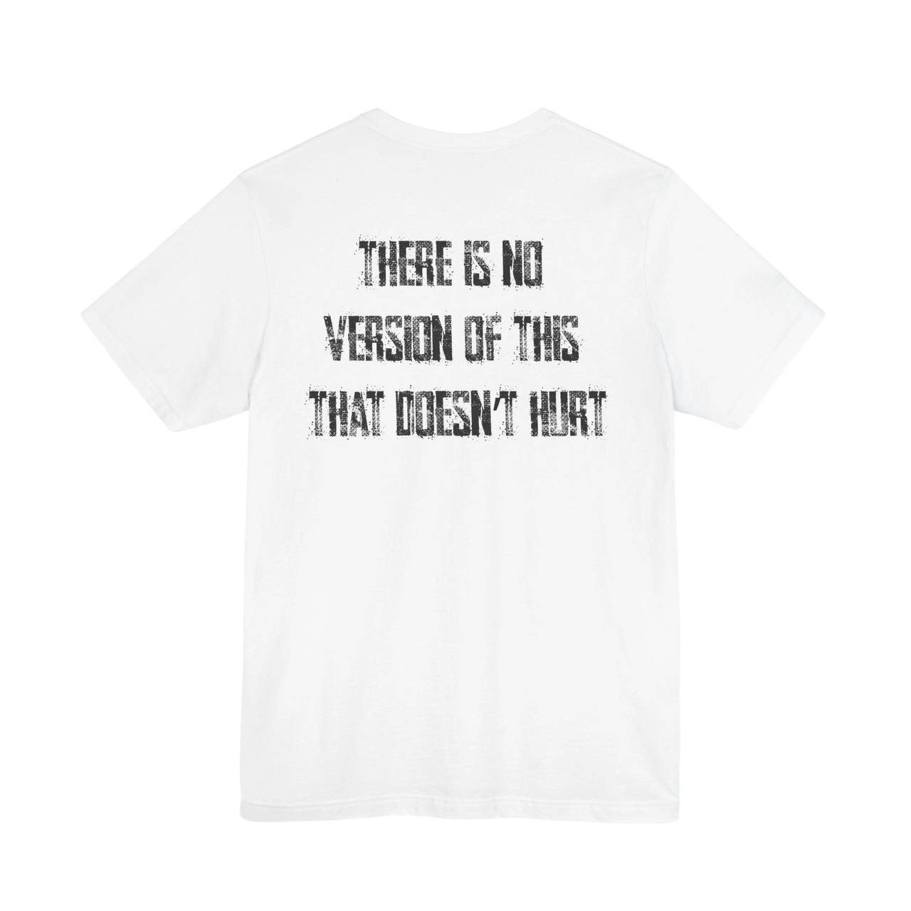 DailyThreadCo. white crew-neck t-shirt featuring distressed black text on the back.