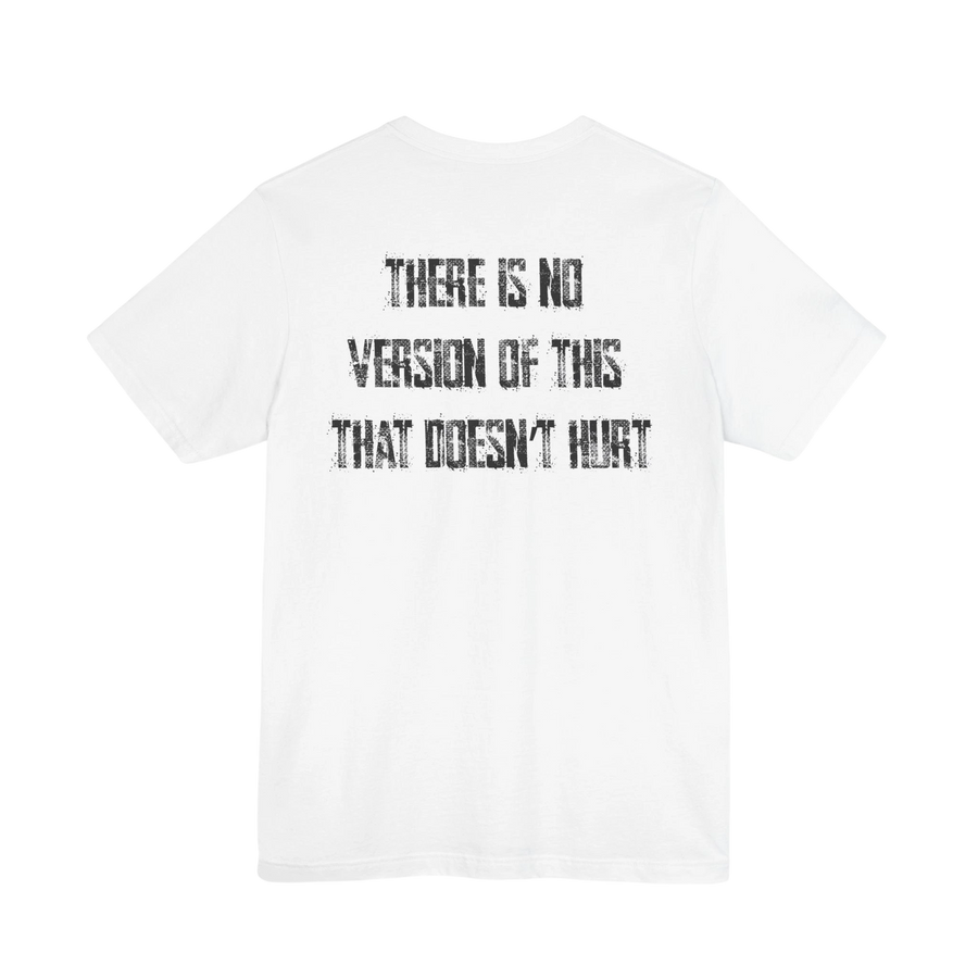 DailyThreadCo. white crew-neck t-shirt featuring distressed black text on the back.