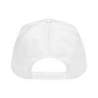 DailyThreadCo. white baseball cap showing the back view with a durable plastic snapback closure and matching fabric.
